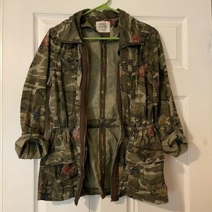 Green camouflage, floral jacket